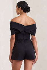 Black Cotton-Blend Corset Bardot Playsuit